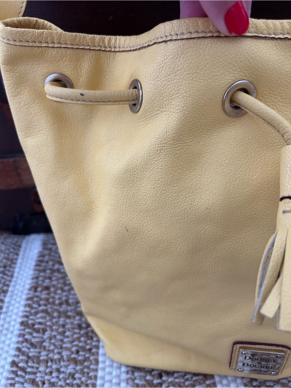 Dooney & Bourke Yellow Leather Drawstring Shoulder Bag - Picture 2 of 13